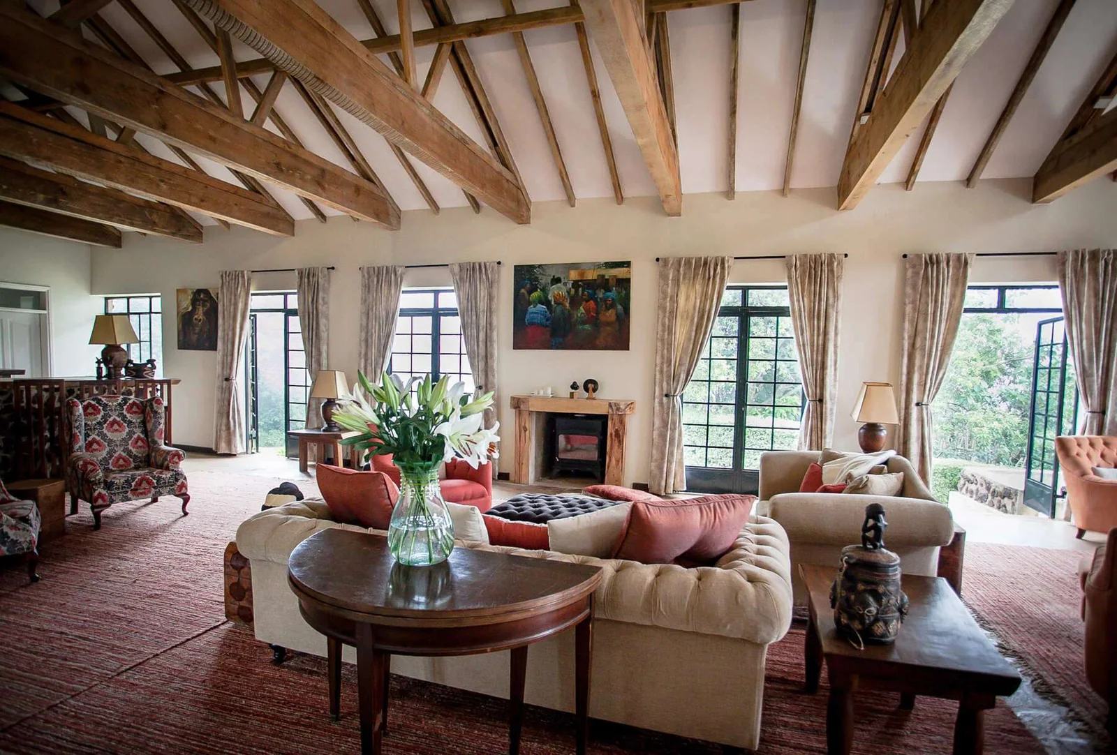 Fireside lounge at Clouds Mountain Gorilla Lodge