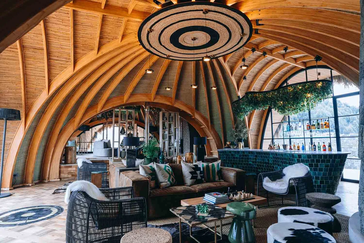 Sculptural timber interior at Wilderness Bisate Reserve