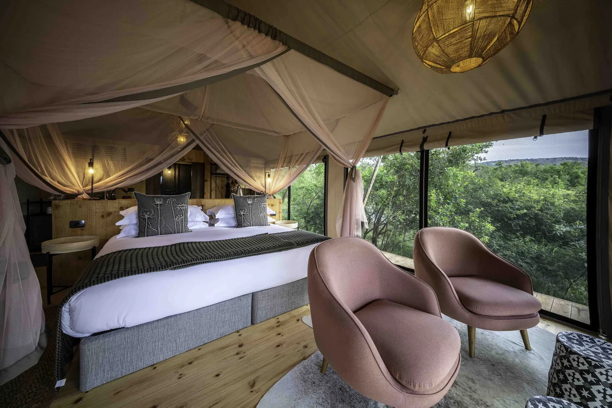 Guest tent interior at Wilderness Magashi